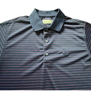 Donald Ross Polo Shirt Mens Medium Navy & Red Quail Hollow Members Golf Stripes